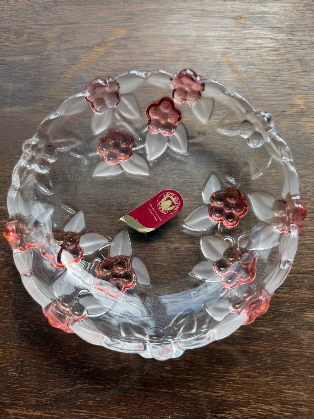 Walther Glas Made in Germany Clear Glass Floral Bowl Pink Vintage Collectible